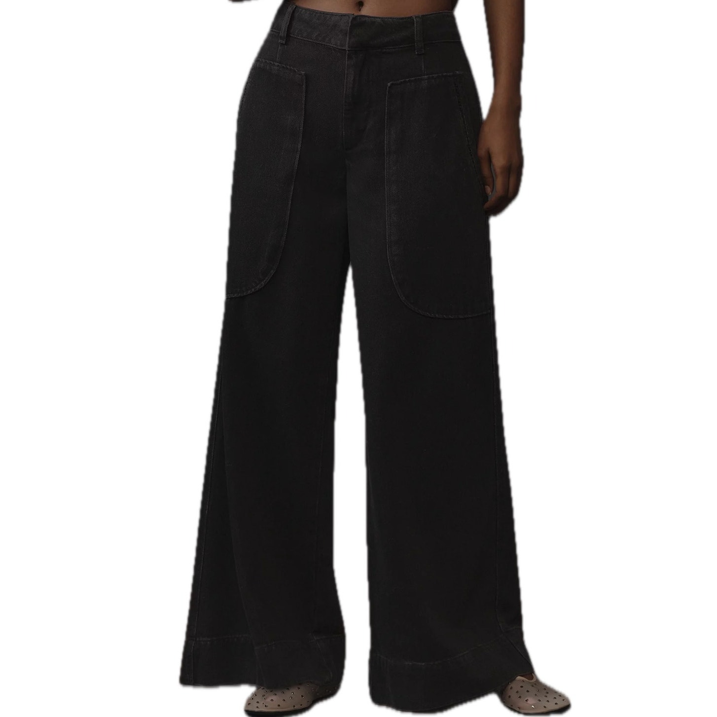 Anthropologie Classic Black Mid Rise Deep Pocket Wide Leg Pants